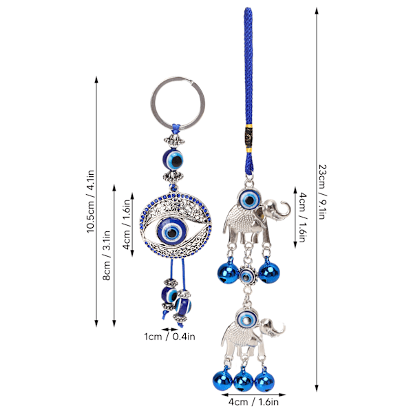 Blåögat bilhänge prydnad tur charm handgjord bärbar blåögat nyckelring elefant blå öga för kontor