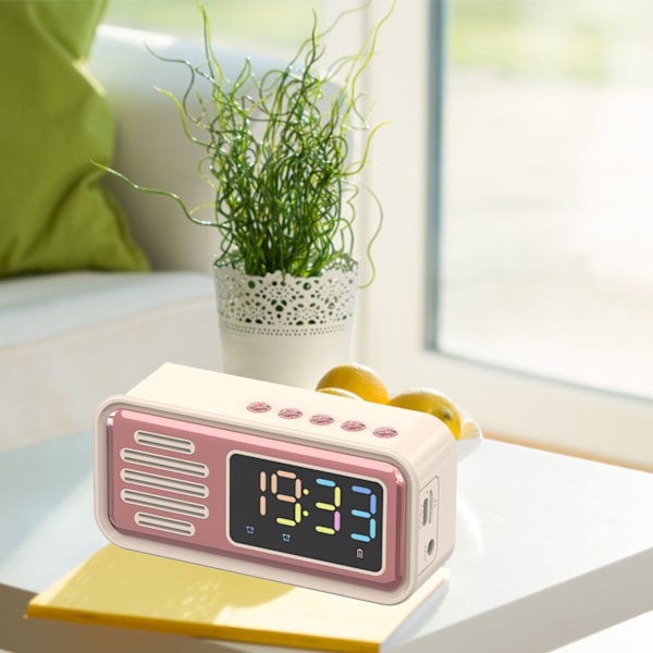 Bluetooth-högtalare, bärbar, innovativ, retro, bordslarm, trådlös högtalare med LED-färgskärm, beige