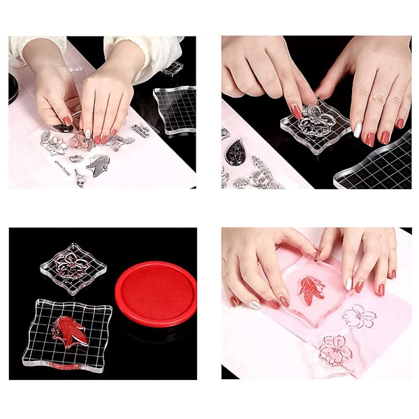 Akrylstämpelblockset, transparent, med rutnät, för scrapbooking