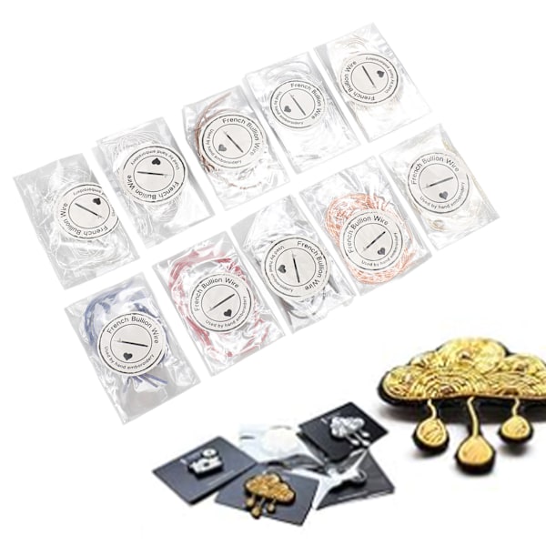 10-pack Metallisk Broderitråd DIY Flerfärgad Glansig Diameter 1mm Broderigarn Kit för Märken Överdelar Kläddekoration Brosch