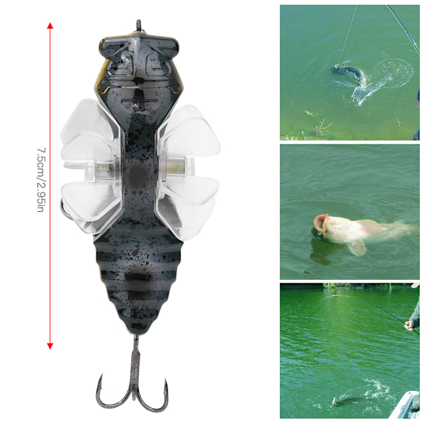 Hård fiskbete Bionisk cikada form fiskebete med roterande spinnpropeller Trekrok 7.5cmY238-3