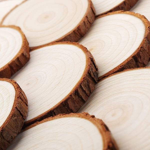Fuyit Träskivor 30 st Trädstamsskivor 7-8cm Oavslutade Träcirklar Obrunade Träcirklar utan Hål för DIY Hantverk Träskivor Bröllop