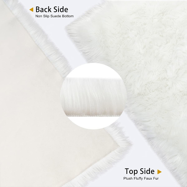 Fluffy Premium Faux Sheepskin Area Rug för sovrum, Super Soft Faux Fur Rug för vardagsrum, Heminredning för barn, Mysig plyschmatta, 3x5ft Vit