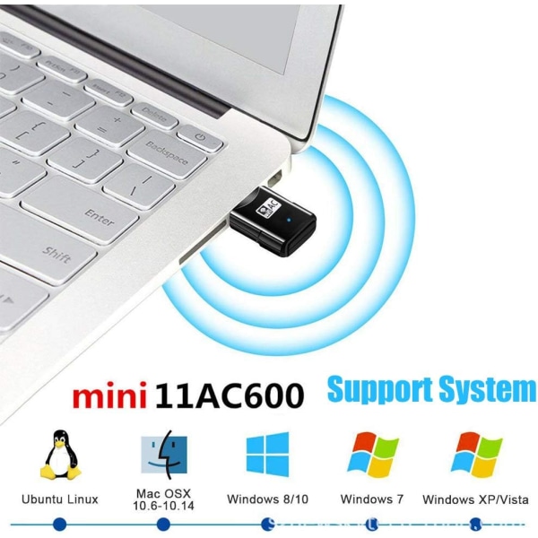 USB WiFi-adapter AC600 Mbps Mini Dubbelband Trådlös WiFi (5GHz 433Mbps/2.4GHz 150Mbps) Trådlös Dongles WLAN Stick för PC Windows XP/Vista/