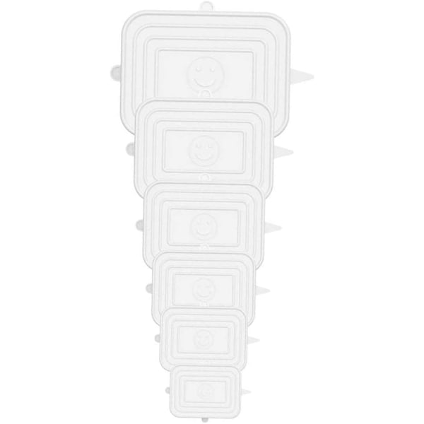6 st rektangulära silikonlock, BPA-fria silikonsträcklock, universallock i 6 olika storlekar för skålar, koppar, burkar.