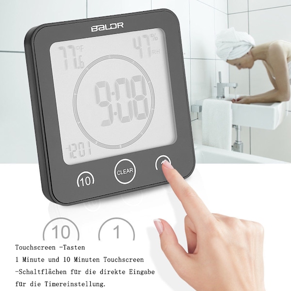 Digital badklocka, duschväggklocka med temperatur- och fuktighetsindikatorfunktion kreativ klocka LCD-skärm installationsmetod 3