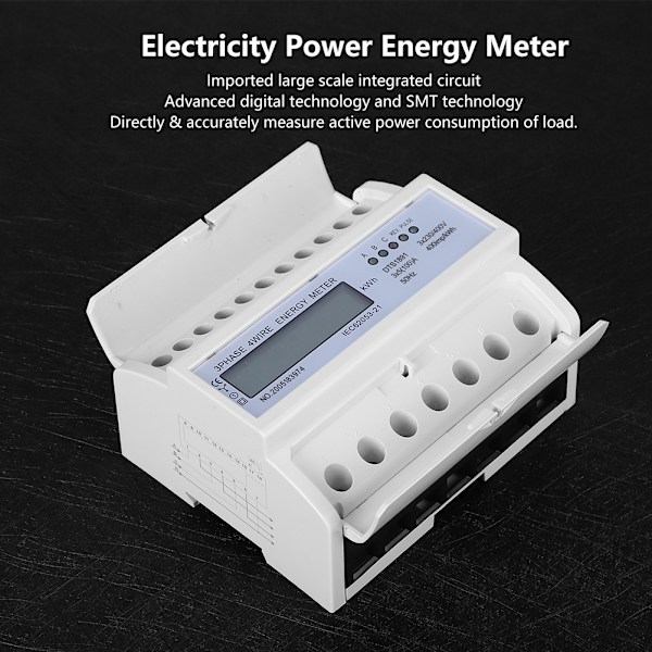 Energimätare för DIN-skena 3-fas 4-ledare 7P LCD Nedåtriktad Bärbar Digital Integrerad Krets