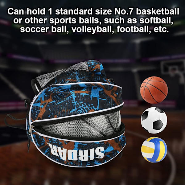 Basketbollryggsäck med bollpump 2 nålar, storlek 7/29,5\" basketbollväska med justerbar axelrem 2 sidofickor i mesh, sportutrustningsväska för