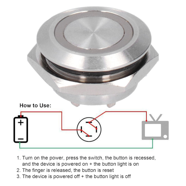 5 st Momentära tryckknappsbrytare Metall Automatisk Återställning Ultratunna Vattentäta med LED 19mm AC220V Röd