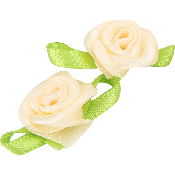 450 st mini bandros dekoration rosett blomma med blad prydnad för DIY sömnad hantverk beige