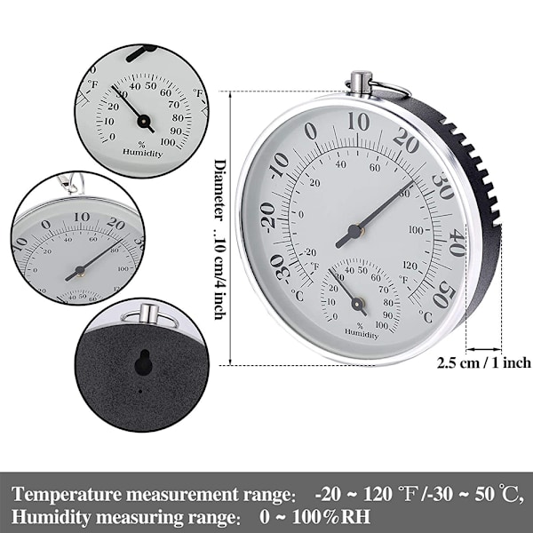Hygrometer Termometer, Lättläst Skala Med Brett Mätområde, Aluminiumurtavla För Inom- och Utomhusbruk, Automatisk Kalibrering, Hög Kvalitet