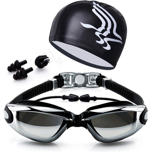 Simglasögon + cap, cap läckagesäkra simglasögon med UV-skydd, anti-dimma simglasögon med näsklämma, öronproppar för unisex män kvinnor
