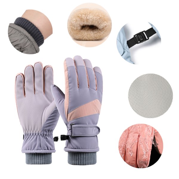 Vattentäta och vindtäta vinter, pekskärms thermal handskar för kallt väder, Ski Snowboard arbetshandskar med Purple woman