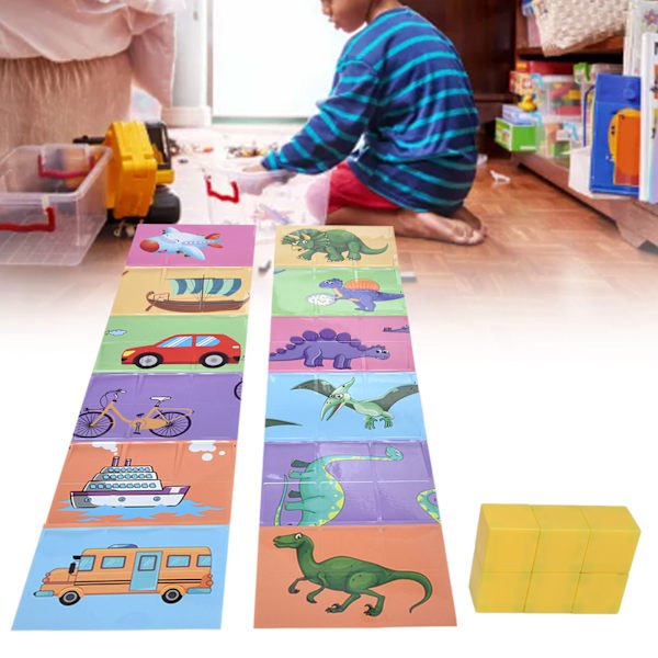 Magnetiska pusselblock för barn, leksak, mixa och matcha block, pedagogisk staplingsmagnet, byggleksak, dinosauriefordon