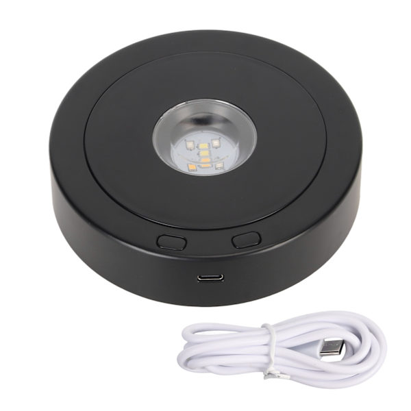 Svart LED-roterande displaybas 360 grader 80-talets cirkelbatteri eller USB-strömförsörjning Snurrbord Displayställ för kristaller Glas
