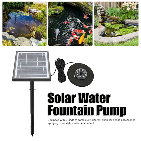 Solcellsdriven Vattenfontänpump-Set för Utomhus med Batteridriven LED-Lampa Flytande Split Typ DC8V
