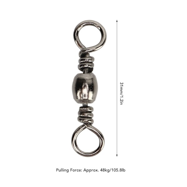 100 st Fiske Swivel Hög Hastighet Stabil Rotation Rostskydd Tunna Swivel Fiske Linje Anslutning 1/0 31mm 48kg