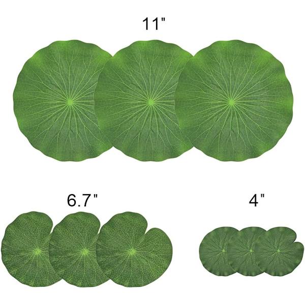 Paket med 9 konstgjorda flytande skumlotusblad | Vattenliljekuddar prydnader, gröna | Perfekt för uteplats Koi fiskdamm pool akvarium hemträdgård