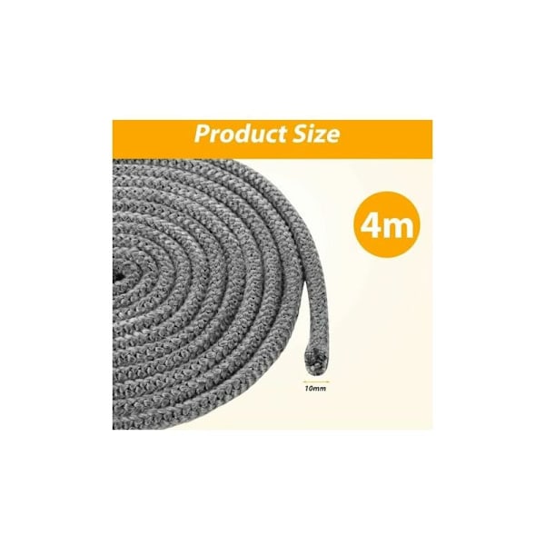 Flätat insats- och spispackning, 10 mm x 4 m grafitimpregnerad glasfiberpackning skorstensförseglingsrep ersättning för eldstäder vedeldade spisar