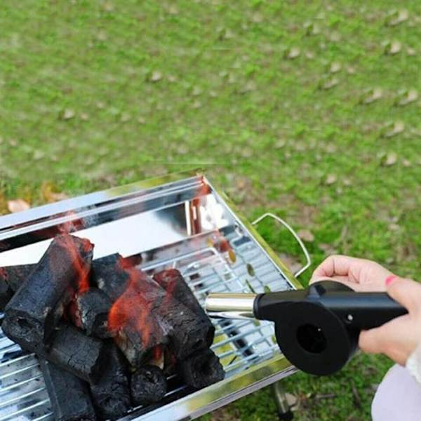 BBQ-fläkt luftblåsare snabb brandstartare bärbar mini manuell handvev för utomhus picknick camping matlagning grill kolgrillar spis tillbehör