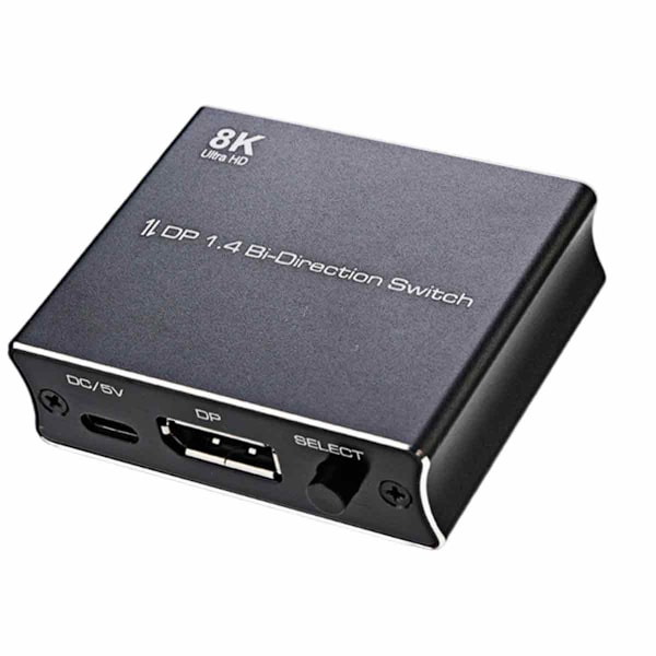 DisplayPort Dubbelriktad Switch 8K 30Hz 2 In 1 Ut 1 In 2 Ut DP 1.4 Switch DP Splitter för Dubbla Skärmar PC Laptop