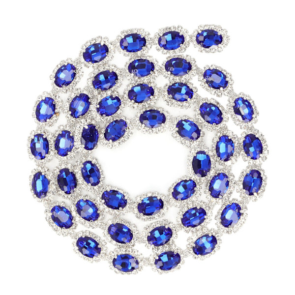 Rhinestone Ribbon Tassel Chain 1 Yard Blå 1,5 cm Bredd Oval Form Blank Rhinestone Frans för Hantverk