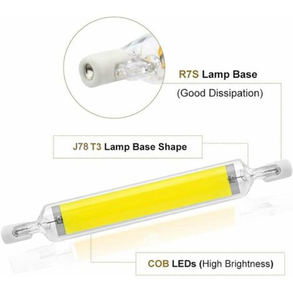 2-pack 10W R7S LED-lampa 78mm dimbar kallvit 6000-6500K 100W halogen J78 ersättning, dubbeländad R7S sockelrör, 360 strålvinkel, energibesparande.