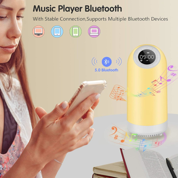 7 i 1 Touch Sänglampa Bluetooth Högtalare Fransk Musik USB Laddningsbar Timming FM-radio Digital Väckarklocka Nattlampa LED Flerfärgad Present