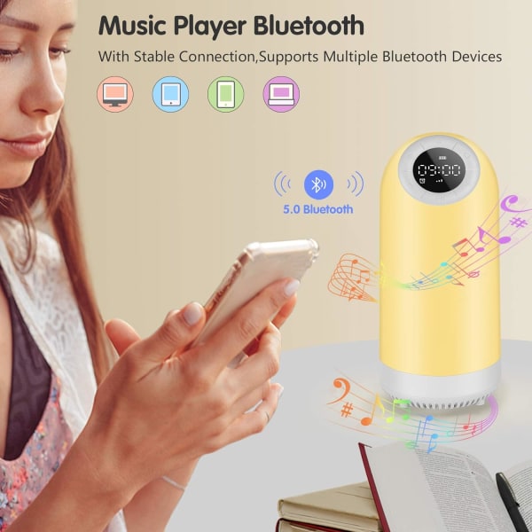 7 i 1 Touch sänglampa Bluetooth -högtalare Fransk musik USB Uppladdningsbar timing FM-radio Digital väckarklocka Nattljus LED Flerfärgad present