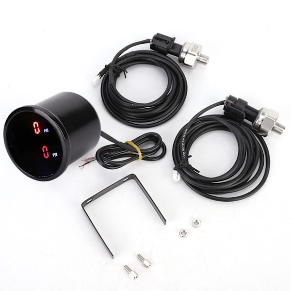 2 tum 52 mm Bil PSI Lufttrycksmätare LED Dubbel Digital Display Luftfjädring Mätare Sensor Kit