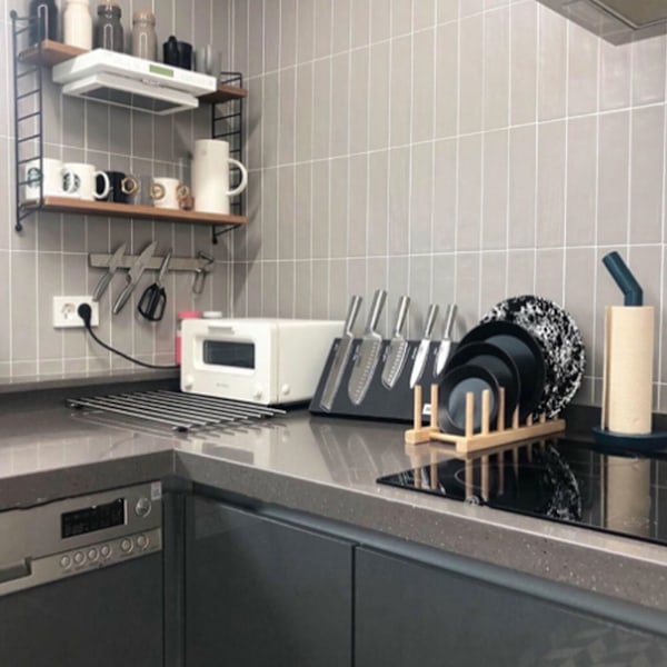 Köksorganisatör i furu, mångsidig diskställ för tallrikar skärbrädor koppar grytlock, enkel montering lättviktsdesign för kompakt