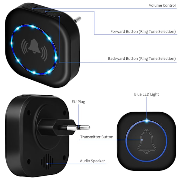 Trådlös dörrklocka 300m räckvidd dörrklocka trådlös set dörrklocka plug-in IP55