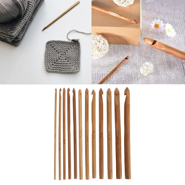12 st Virknålar Set 3‑10mm Ergonomiskt Bambusoideae Handtag Stora Virknålar Sticknålar för Grovt Garn
