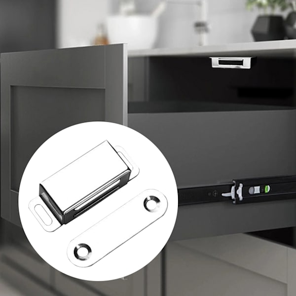 2 st magnetiska dörrlås, rostfritt stål lådmagnetlås skåpdörrmagneter med skruvar, liten skåpdörr magnetisk stängare för möbler