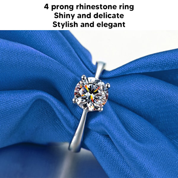 Dam PT950 Ring Trendig Utsökt 1CT 4-Klo Rhinestone Förlovningsring för Frieri