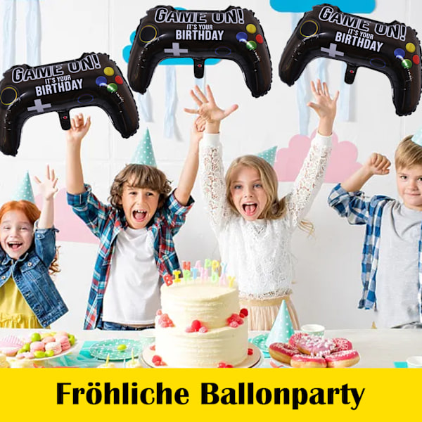 Paket med 3 videospelballonger, folieballongspel, spelkontrollballonger, ballonger för pojkar, flickor, barns födelsedagar, dekoration, present