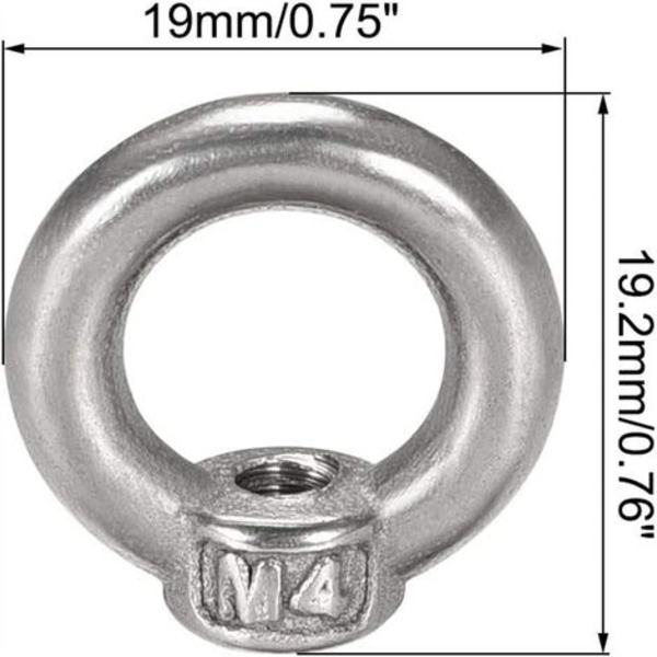 10 st lyftöglor M4 Honmutter 304 Rostfritt Stål Rund Form för Repfäste Pack (M4)