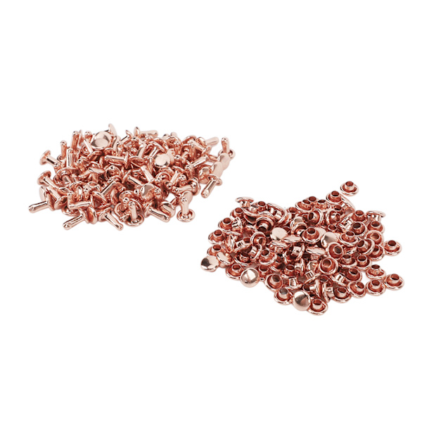 100 set metallnitar rosguld stark glans hög hårdhet metall lädernitar för DIY läderhantverk bälten 6x8mm