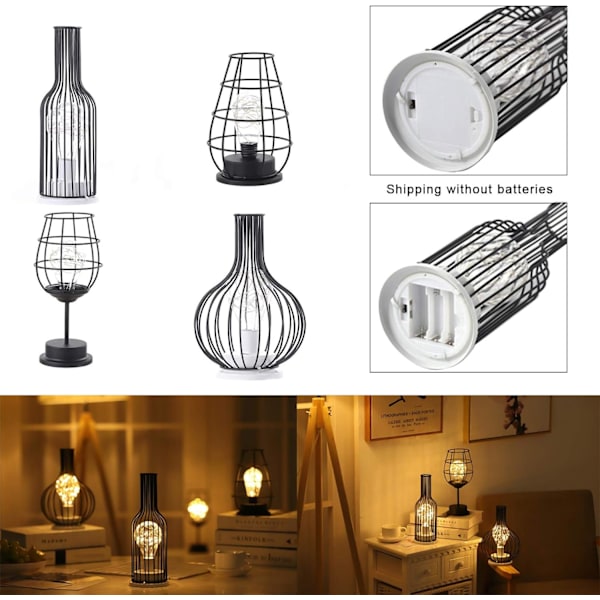 Dekorativ bordslampa, retro bordslampa, bur-stil, nattlampa, retro, batteridriven, skrivbordslampa för sovrum [Energiklass A] [Energiklass A]