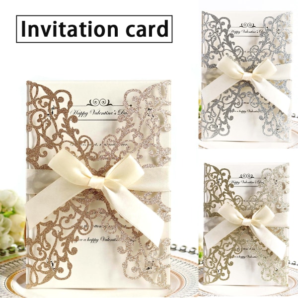5 st Bröllopsinbjudningskort Hollow Floral Design Invitations Rose Gold 5pcs