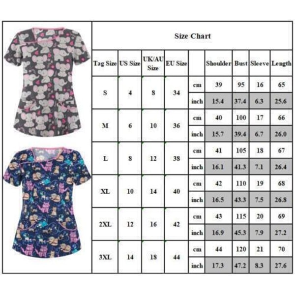 T-shirtar med V-ringad t-shirt med V-ringad tecknad printed amningstryck för kvinnor Scrubs kortärmade toppar med ficka #7 S