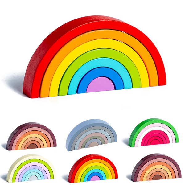 Rainbow Stacking Montessori häckande block Bygga kreativ färgform matchande set Rainbow
