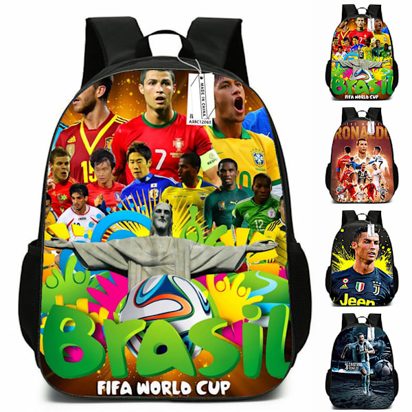 Barn Pojkar Flickor Fotboll VM CR7 Ronaldo Ryggsäck Studenter Skolväska Reseryggsäck A 29*16*42cm