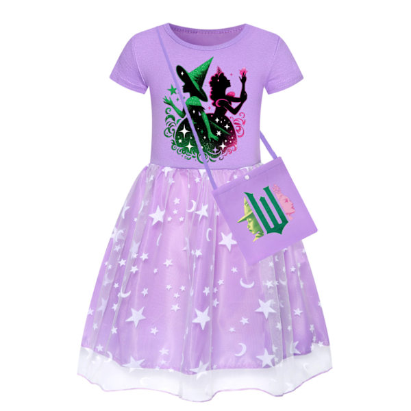 Flickor Glinda Wicked Klänning Regnbågsstjärna Klänning Fest Prinsessa Tutu Kjole Julklapp Med Väska Purple-A 150cm