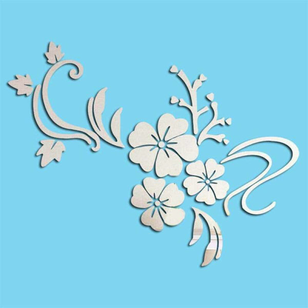 3D-spegel blomma avtagbar väggdekal Konst väggmålning dekaler Silver