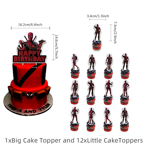 Deadpool Födelsedagsfest Tillbehör Banner Cake Toppers Ballonger Set Dekorationer