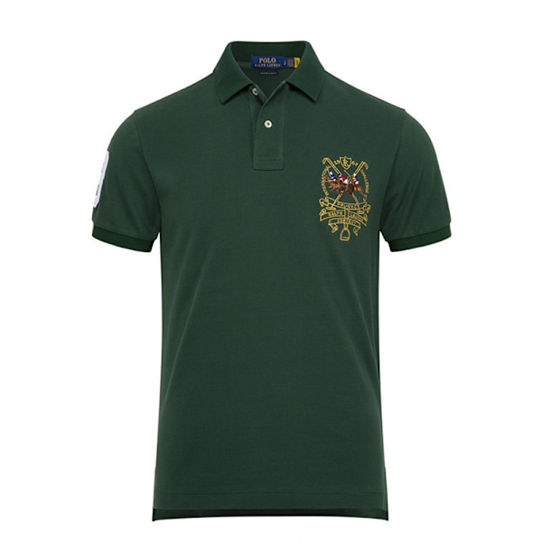 Ralph Lauren Herr Polotröja Solid Mjuk Andningsbar Mesh Polotröjor Slim Fit Krageknappar Kortärmad T-shirt Sommar Casual Strand Träning Tröja Green XL