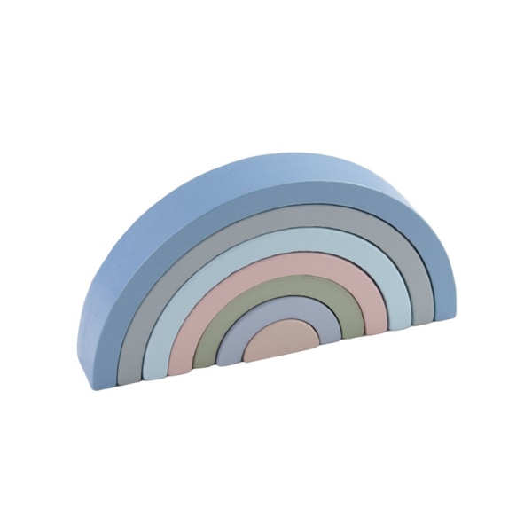Rainbow Stacking Montessori häckande block Bygga kreativ färgform matchande set Haze Blue