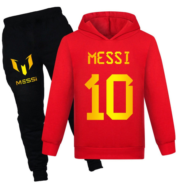 Träningsdräkt för pojkar Messi Fotboll Luvtröja Huvtröja Träningsbyxor Pullover Outfits Nyhet Red 130cm
