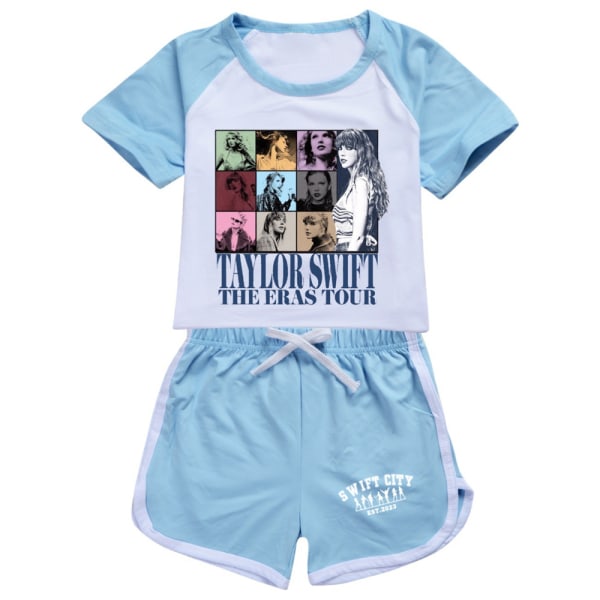 Sångare Taylor Print Barn Flickor T-Shirt Shorts Set Sommar Outfit Toppar Nedre kostym Light blue 150cm